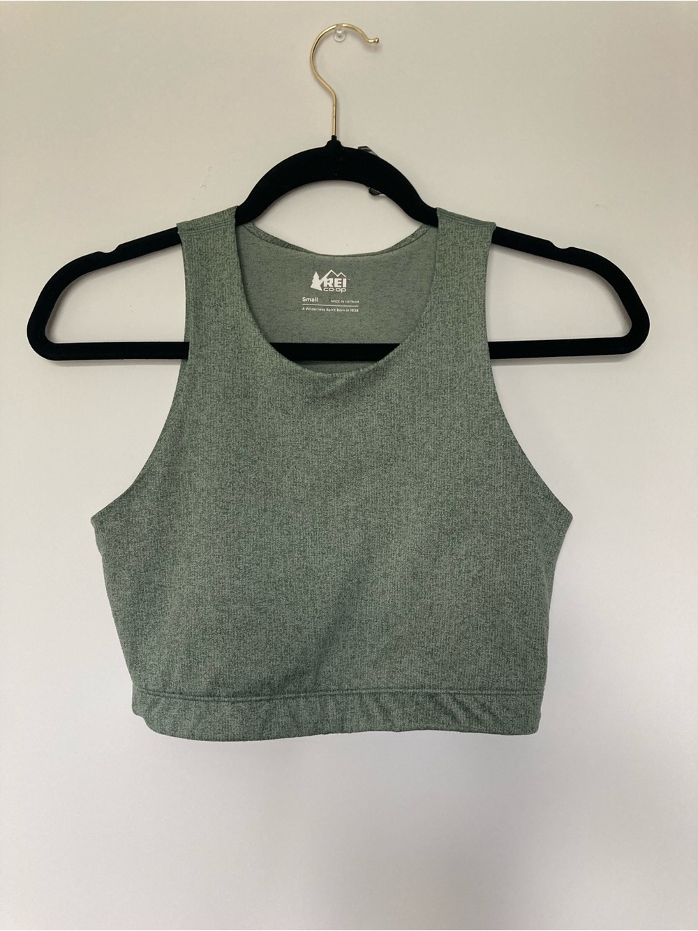 REI Co-op Heathered Sage Green Performance Crop Tank